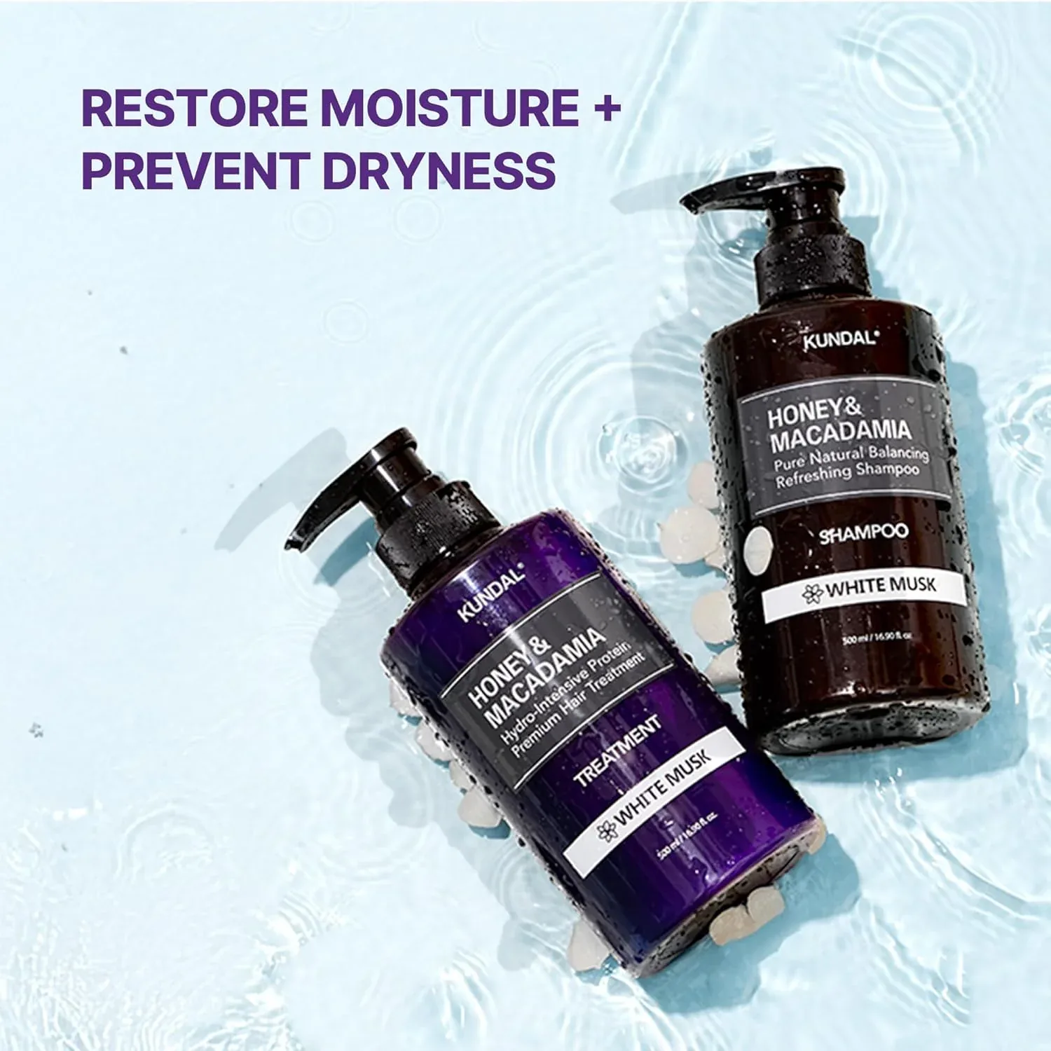 Kundal Honey & Macadamia shampoo and treatment in water